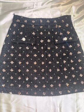 Sister Jane Black Sequin Floral Tweed Mini Skirt